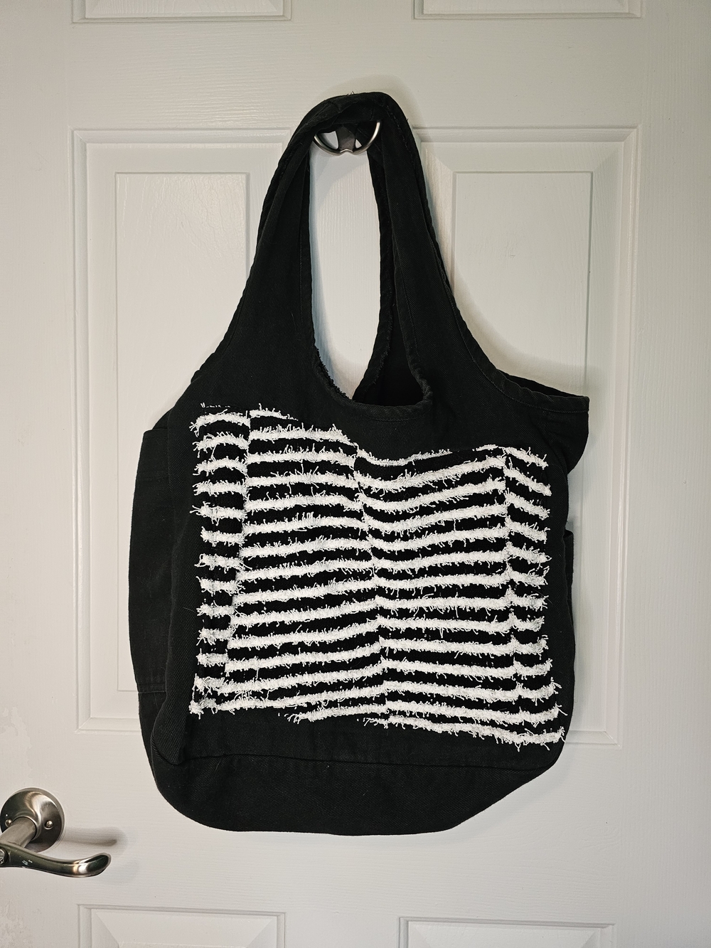 coriander & cumin Upcycled Black Tote Bag with White Striped Detail Os